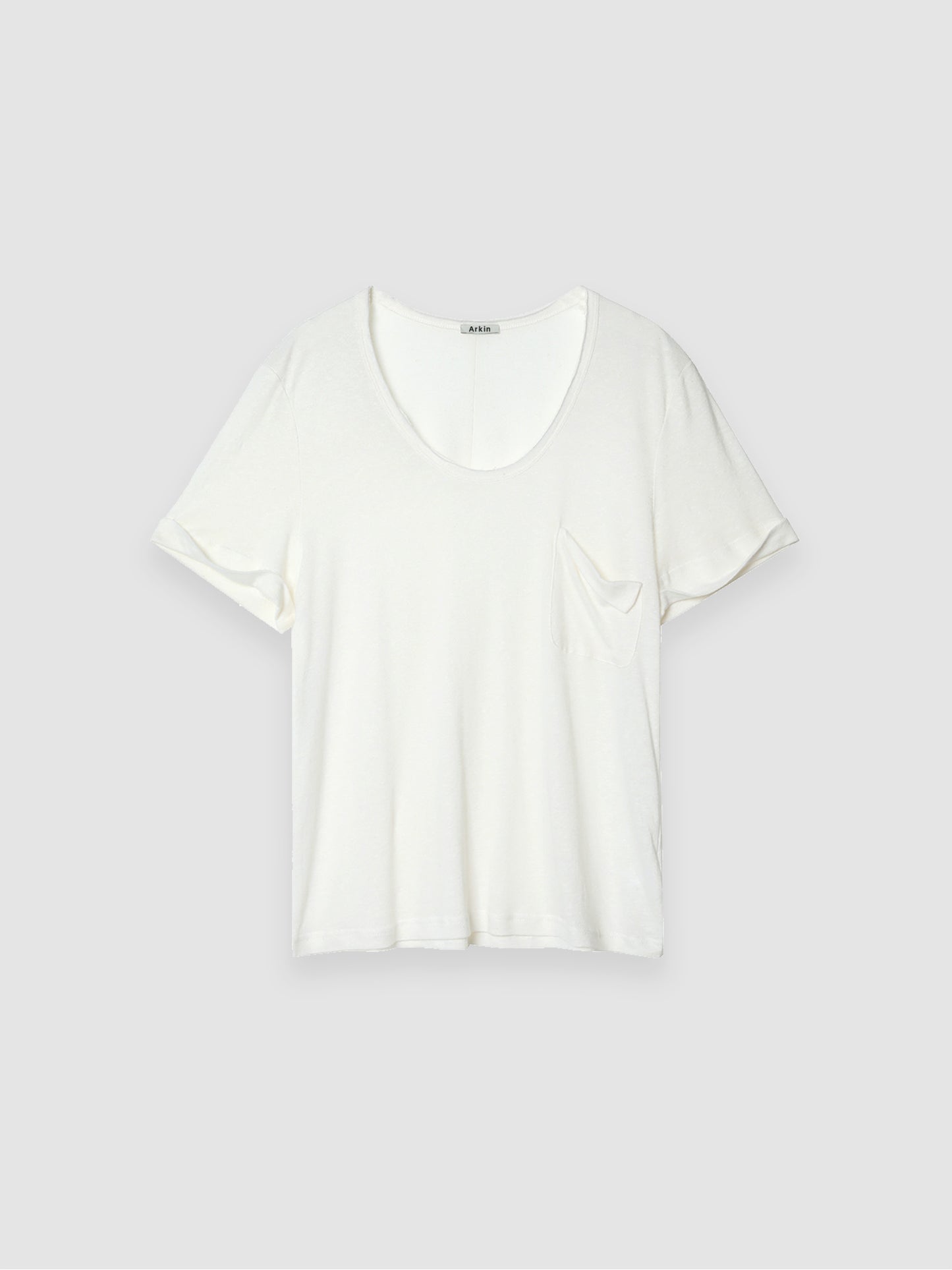 Arkin Studio airy u-neck linen tee in ivory, main view on a white background