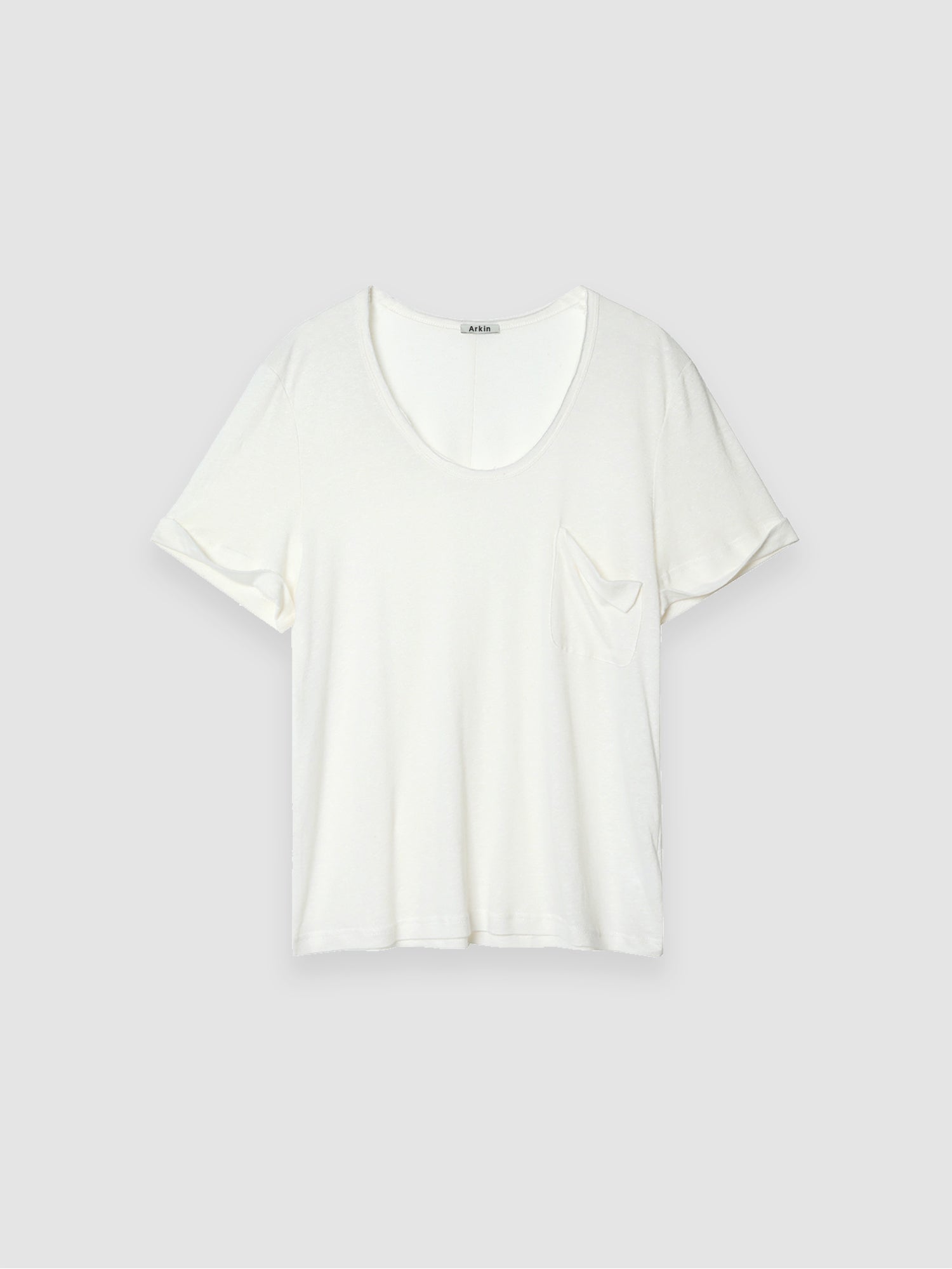Arkin Studio airy u-neck linen tee in ivory, main view on a white background