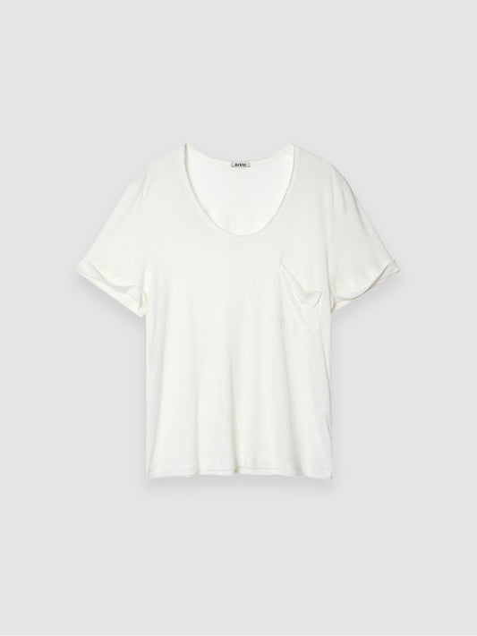 Arkin Studio airy u-neck linen tee in ivory, main view on a white background