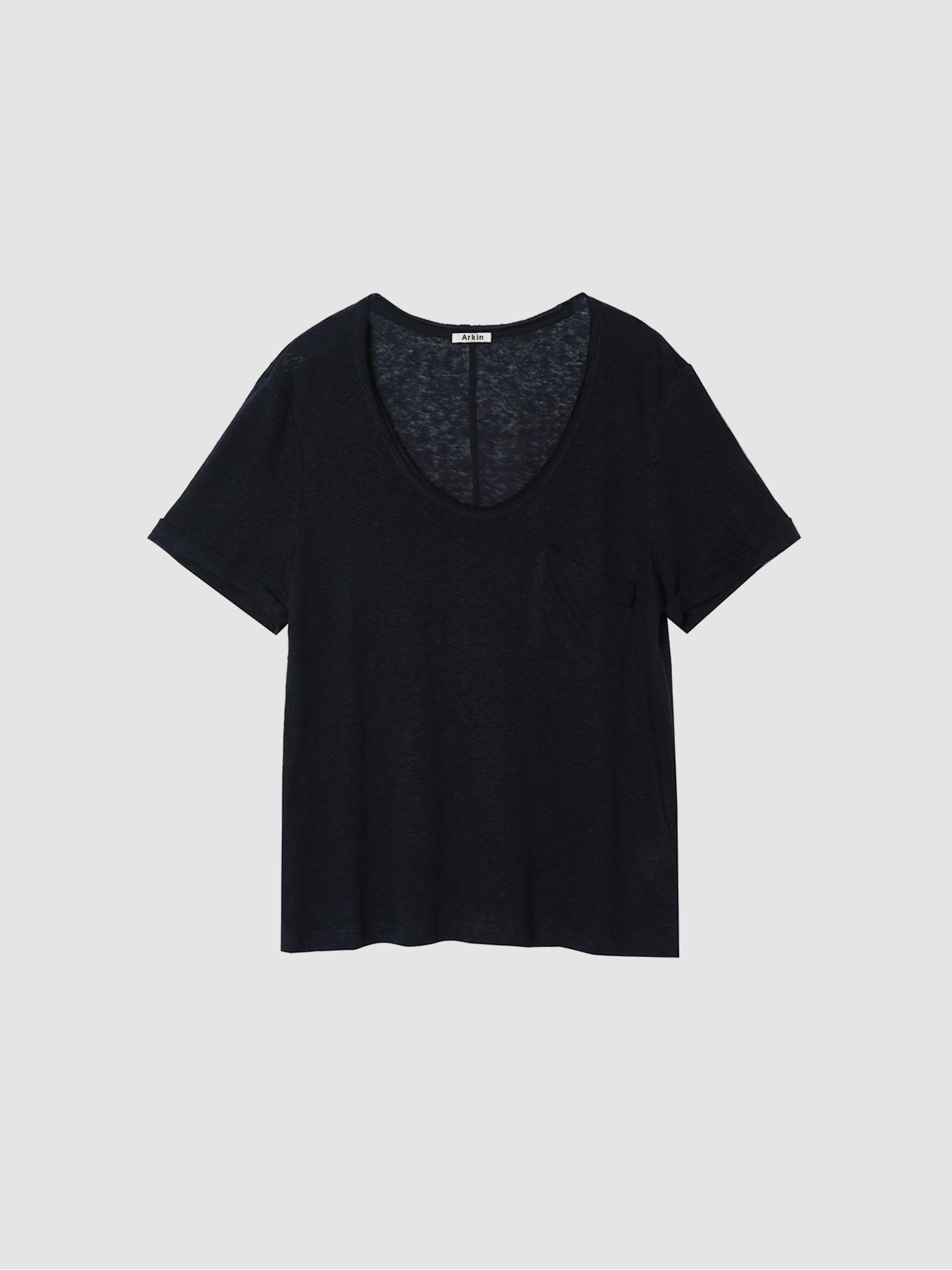 Arkin Studio airy u-neck linen tee in navy, main view on a white background