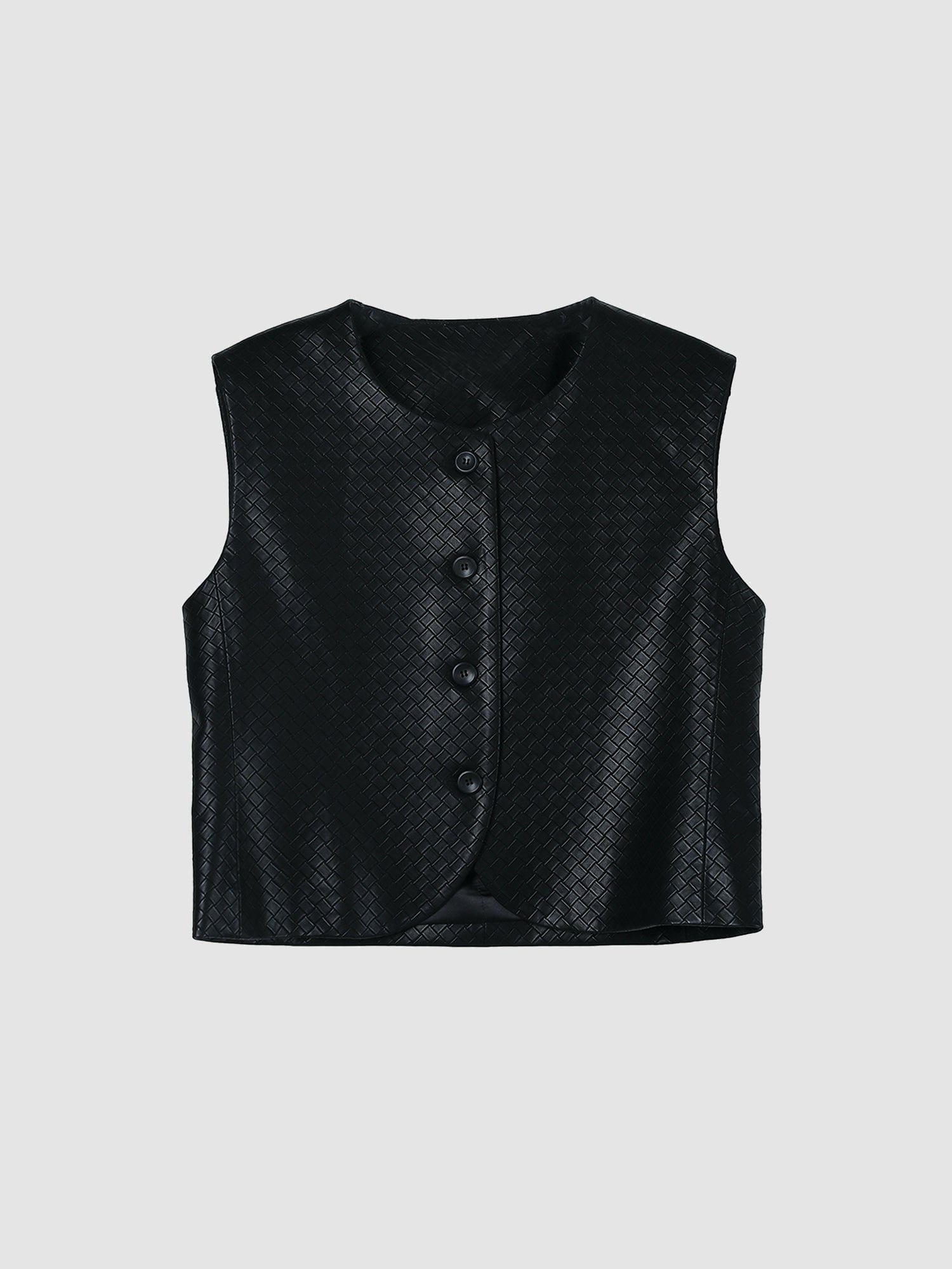 Arkin Studio artisan woven leather vest in black, main view on a white background