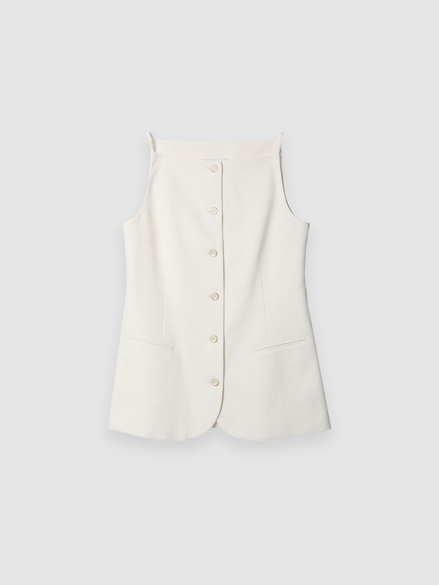 Arkin Studio boatneck slim strap button front vest in ivory, main view on a white background