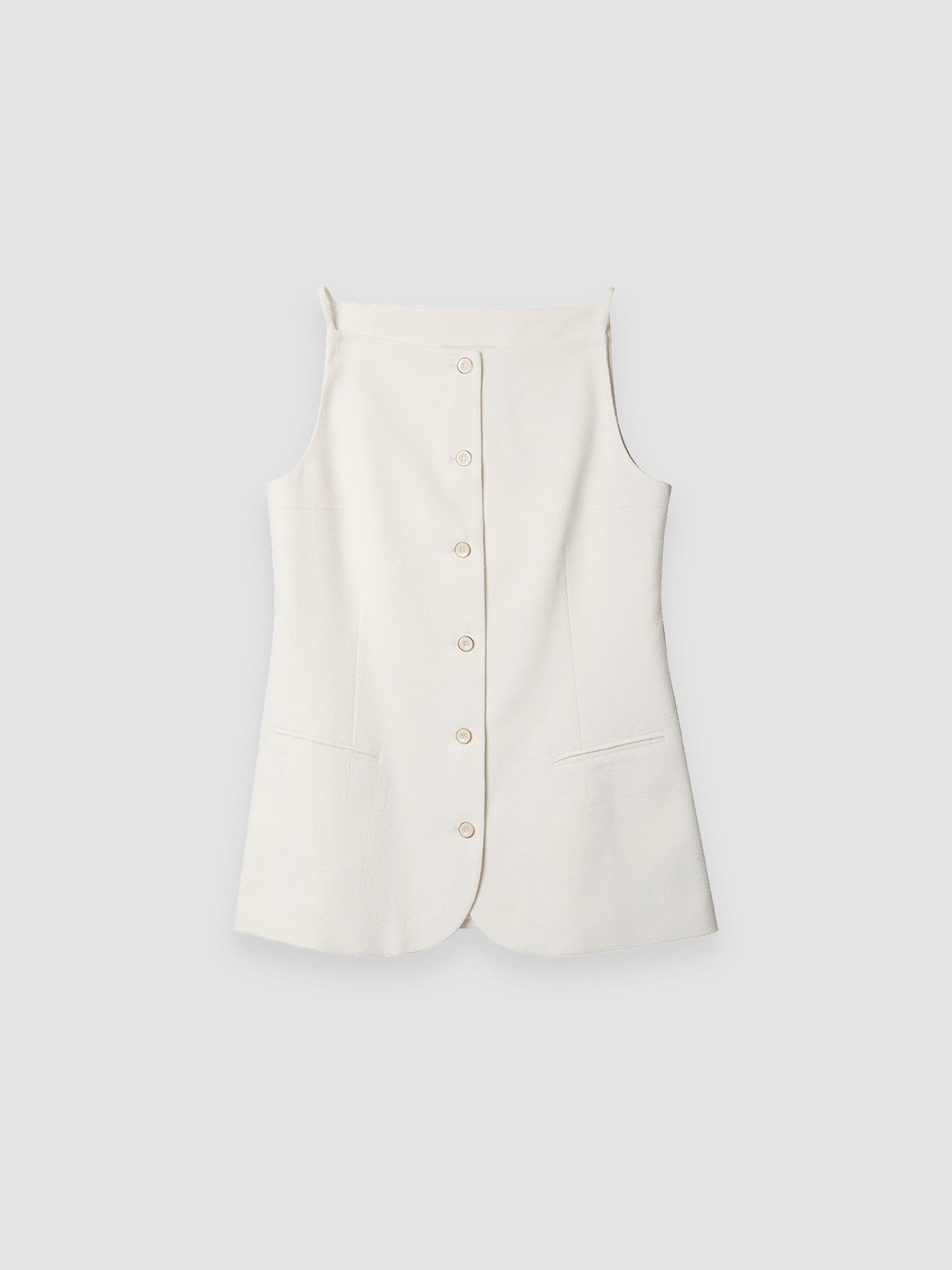 Arkin Studio boatneck slim strap button front vest in ivory, main view on a white background