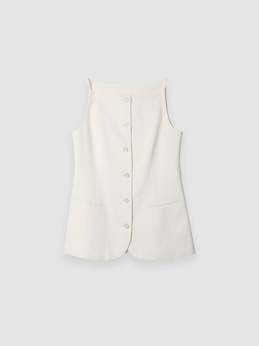 Arkin Studio boatneck slim strap button front vest in ivory, main view on a white background