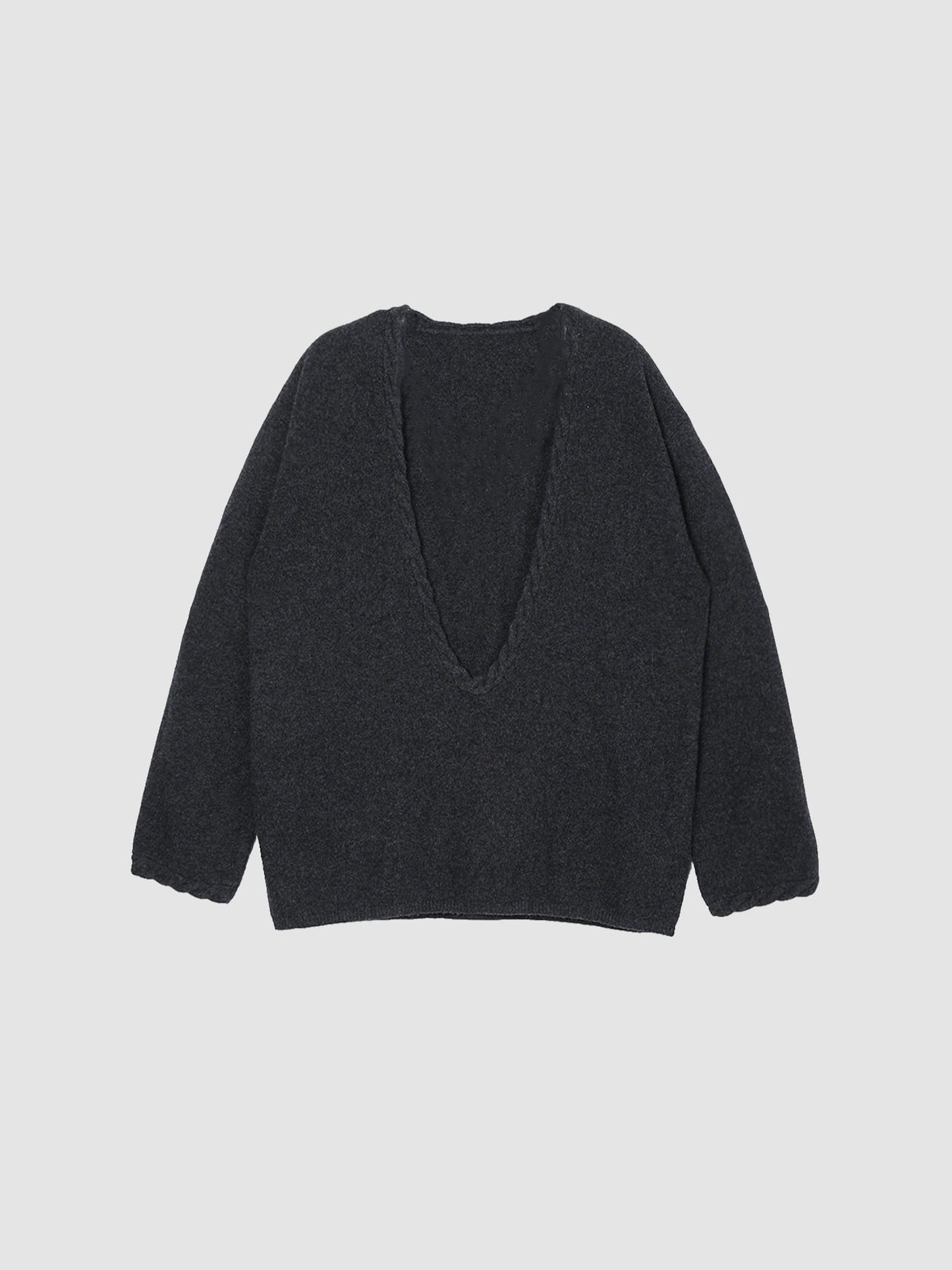 Arkin Studio cable knit v-neck wool sweater in dark-gray, main view on a white background