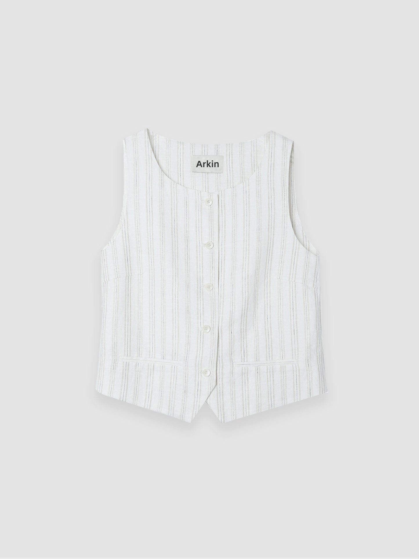 Arkin Studio classic striped vest in ivory, main view on a white background