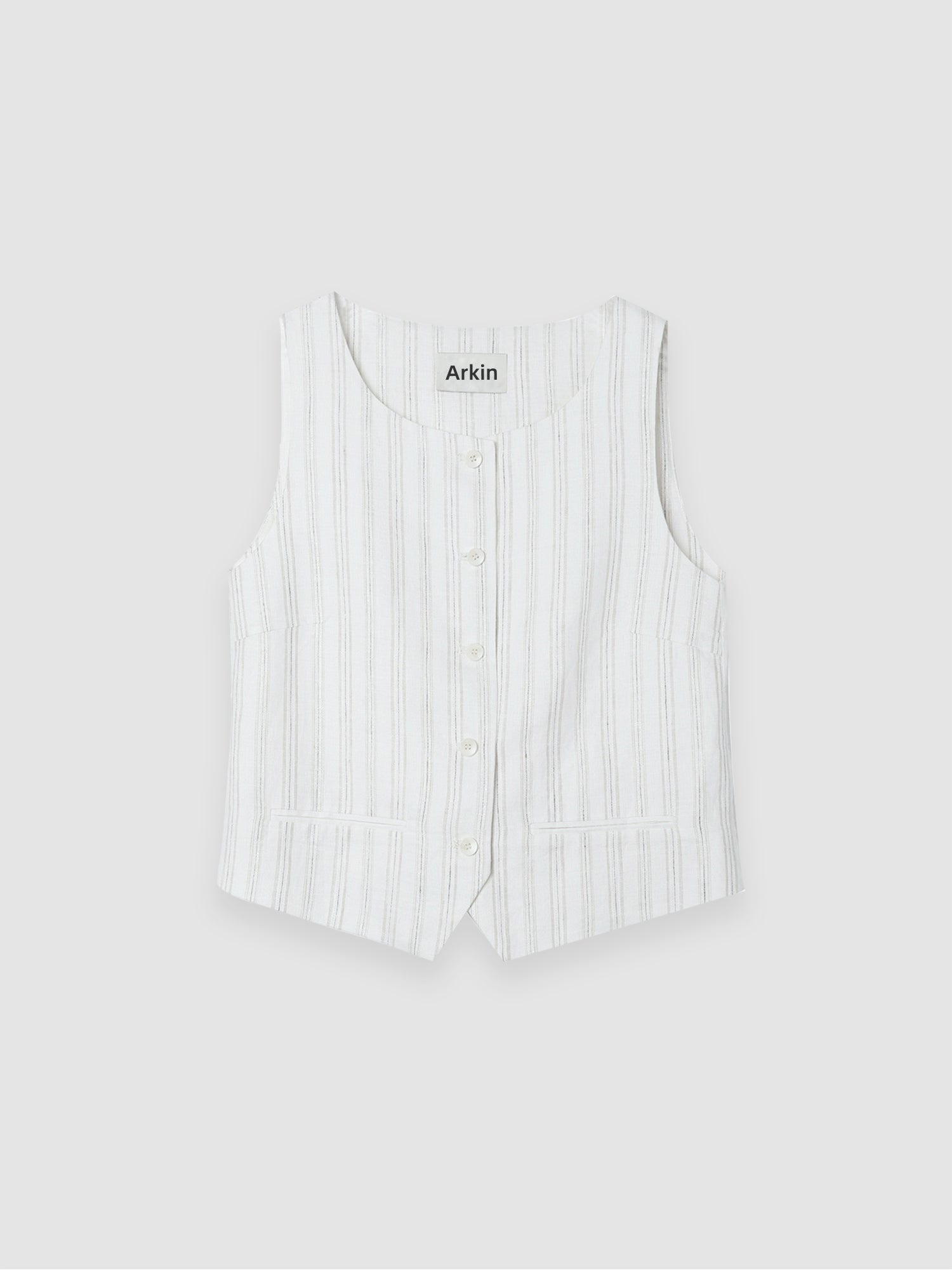 Arkin Studio classic striped vest in ivory, main view on a white background