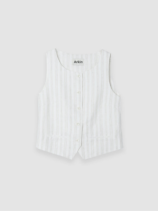 Arkin Studio classic striped vest in ivory, main view on a white background