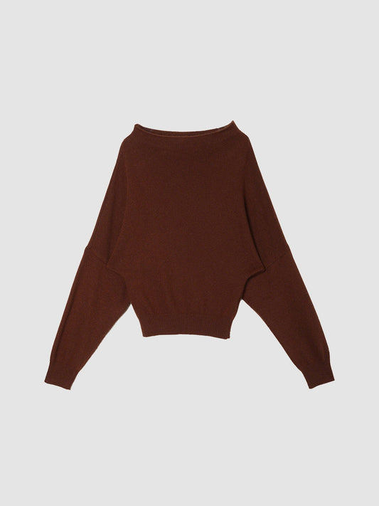 Arkin Studio cold shoulder slim knit top in brown, main view on a white background