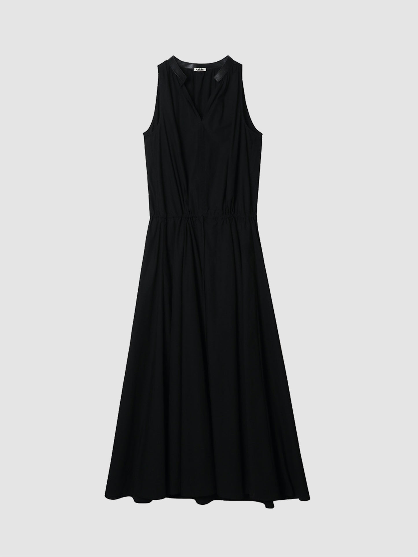 Arkin Studio cotton shift dress with leather collar in black, main view on a white background