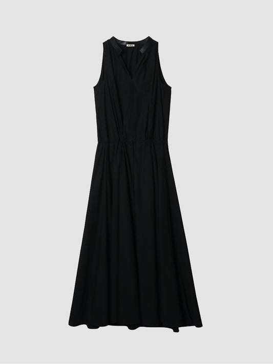 Arkin Studio cotton shift dress with leather collar in black, main view on a white background