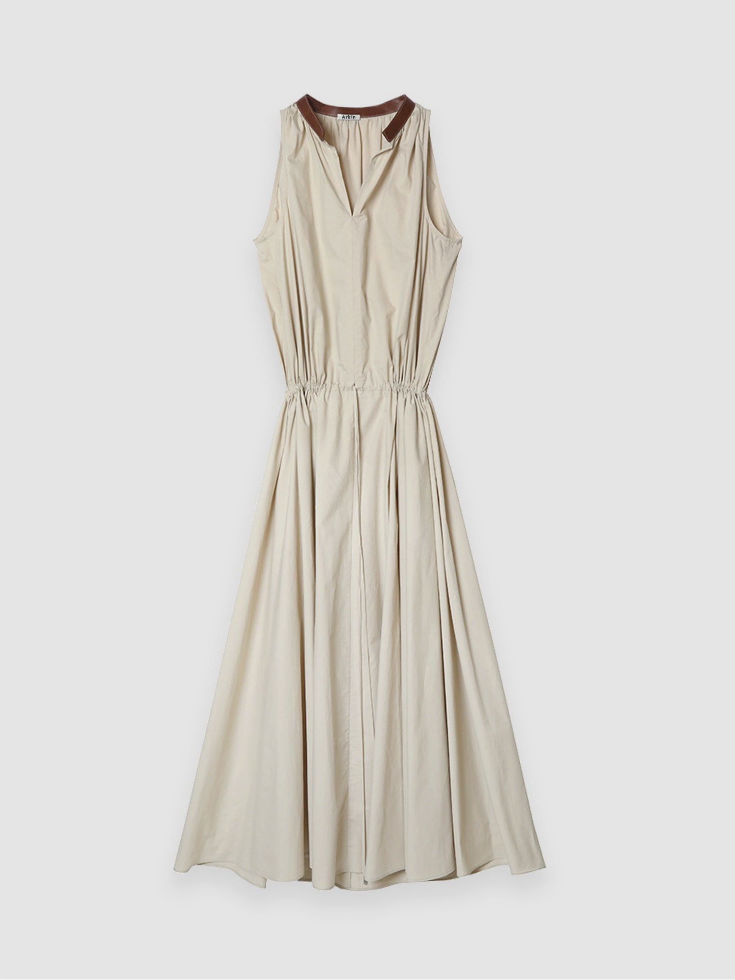 Arkin Studio cotton shift dress with leather collar in cream, main view on a white background