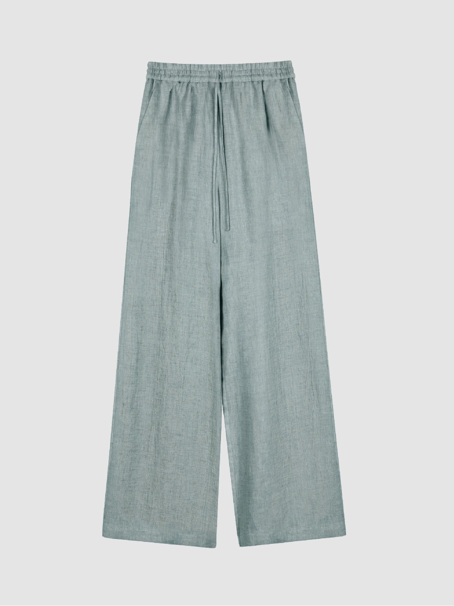 Arkin Studio crinkled linen wide leg pants in mint-green, main view on a white background