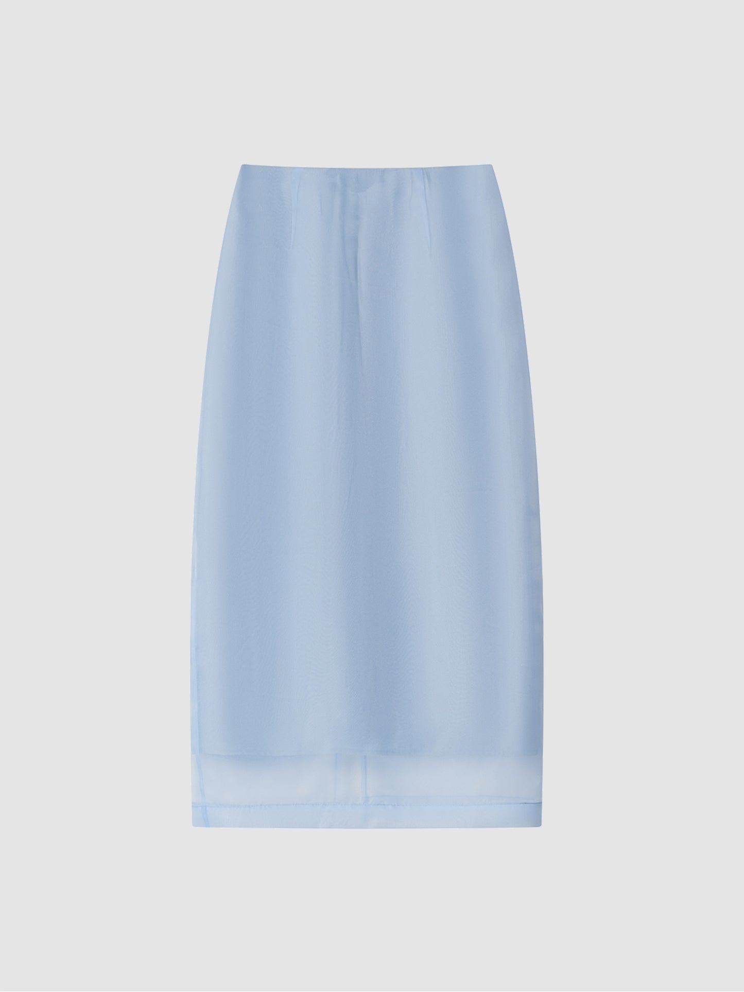 Arkin Studio high-waist mesh two-layer midi skirt in light blue, main view on white background