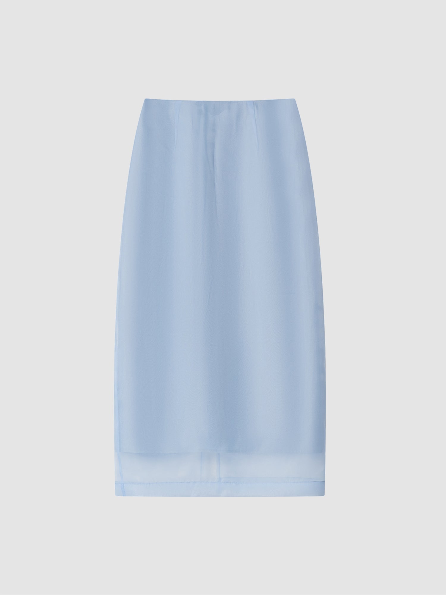 Arkin Studio high-waist mesh two-layer midi skirt in light blue, main view on white background