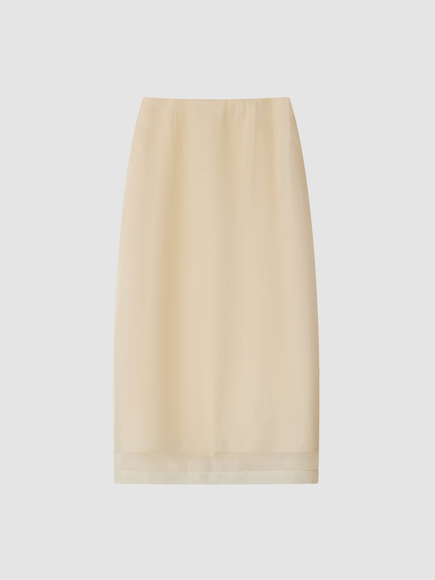 Arkin Studio high-waist mesh two-layer midi skirt in light yellow, main view on white background