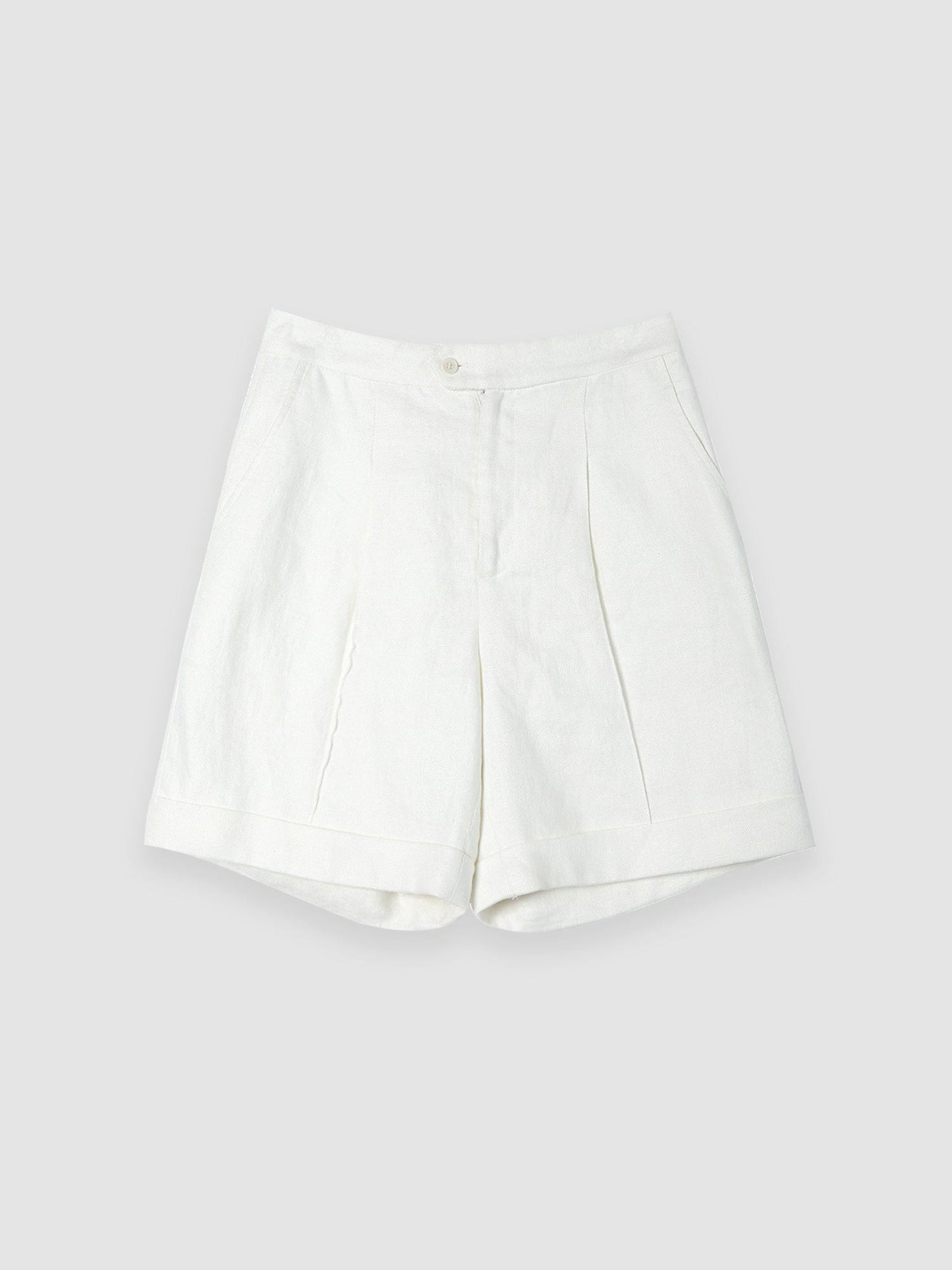 Arkin Studio high waist turn up linen shorts in white, main view on a white background
