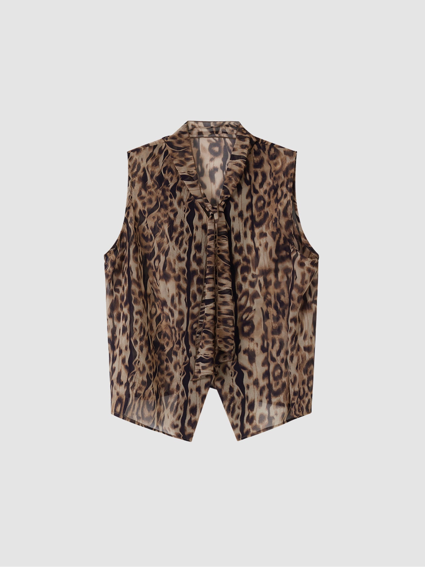 Arkin Studio leopard chiffon v-neck tie blouse in brown, main view on a white background