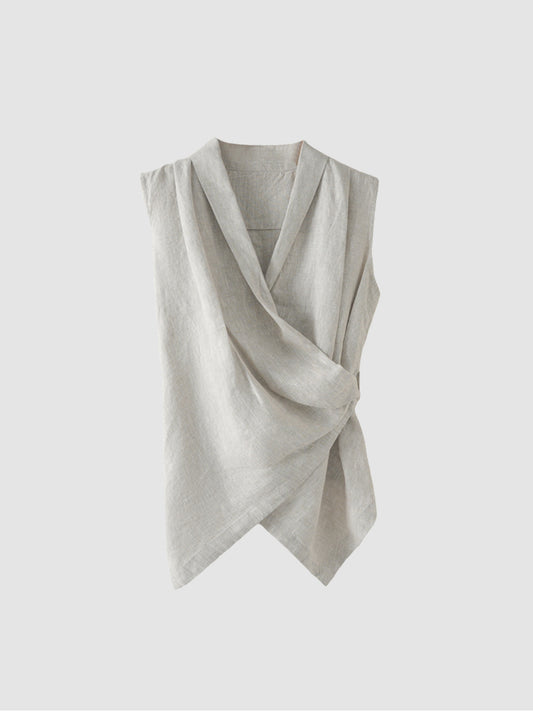 Arkin Studio linen v-neck d-ring vest in light-gray, main view on a white background