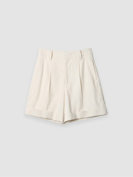 Arkin Studio minimalist cuffed a-line shorts in ivory, main view on a white background