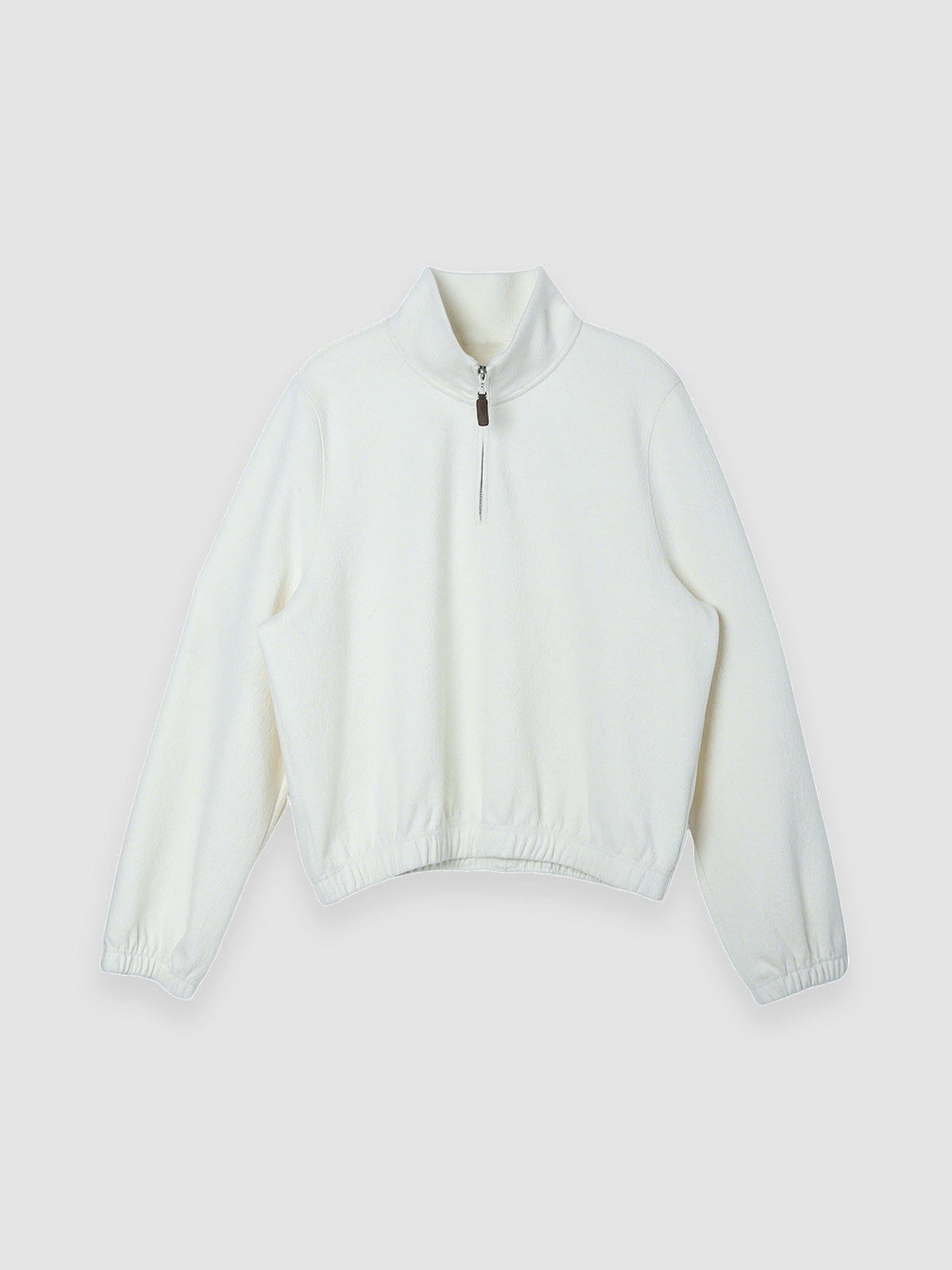 Arkin Studio minimalist half zip sweatshirt in ivory, main view on a white background