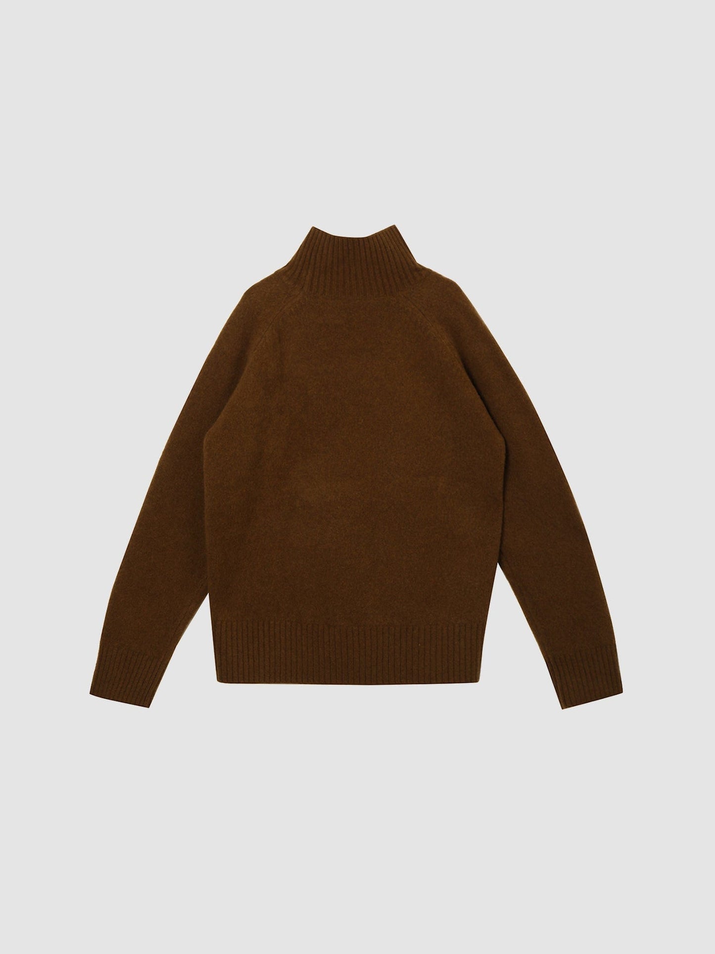Arkin Studio minimalist turtleneck wool sweater in brown, main view on a white background
