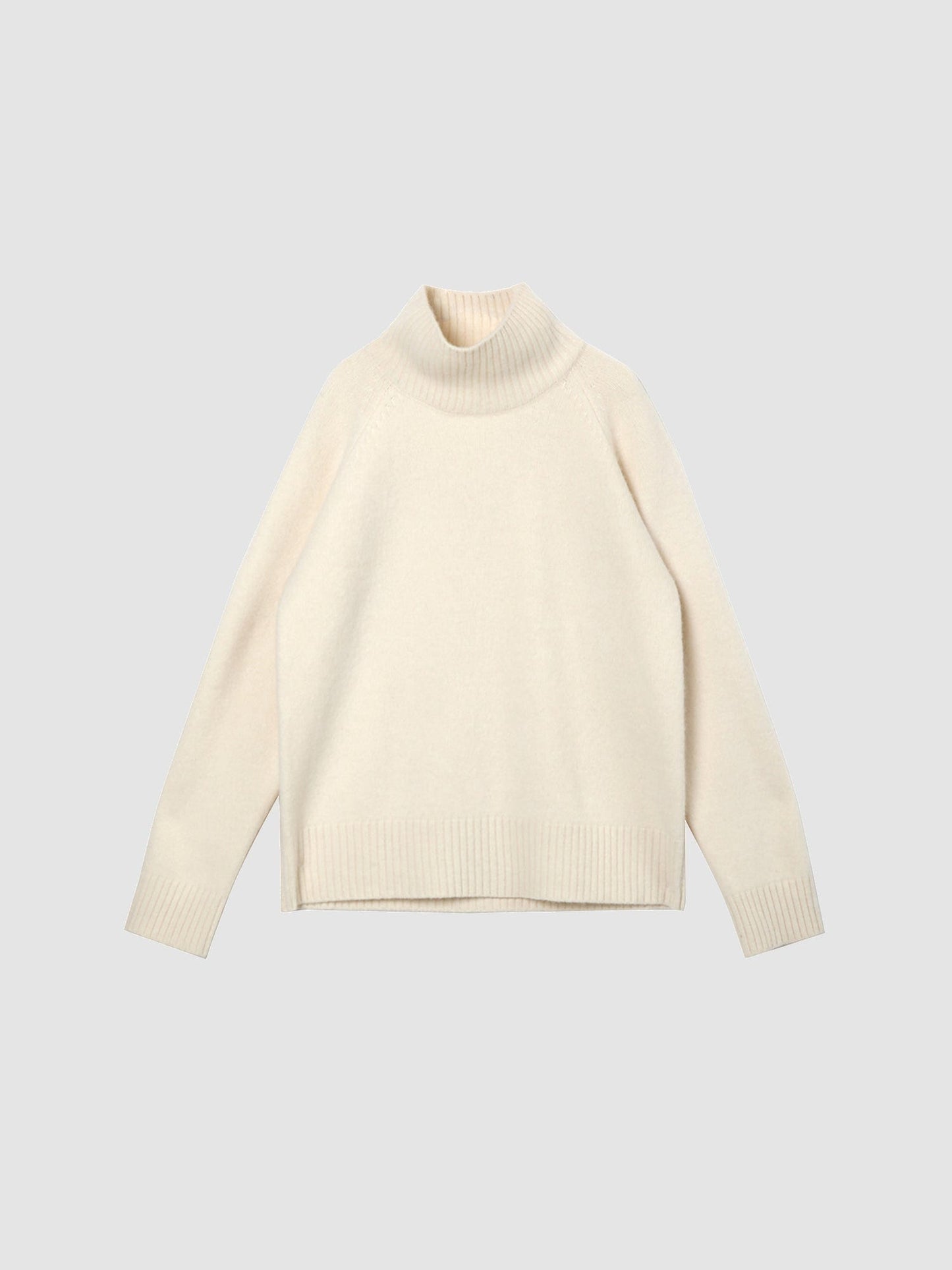 Arkin Studio minimalist turtleneck wool sweater in ivory, main view on a white background