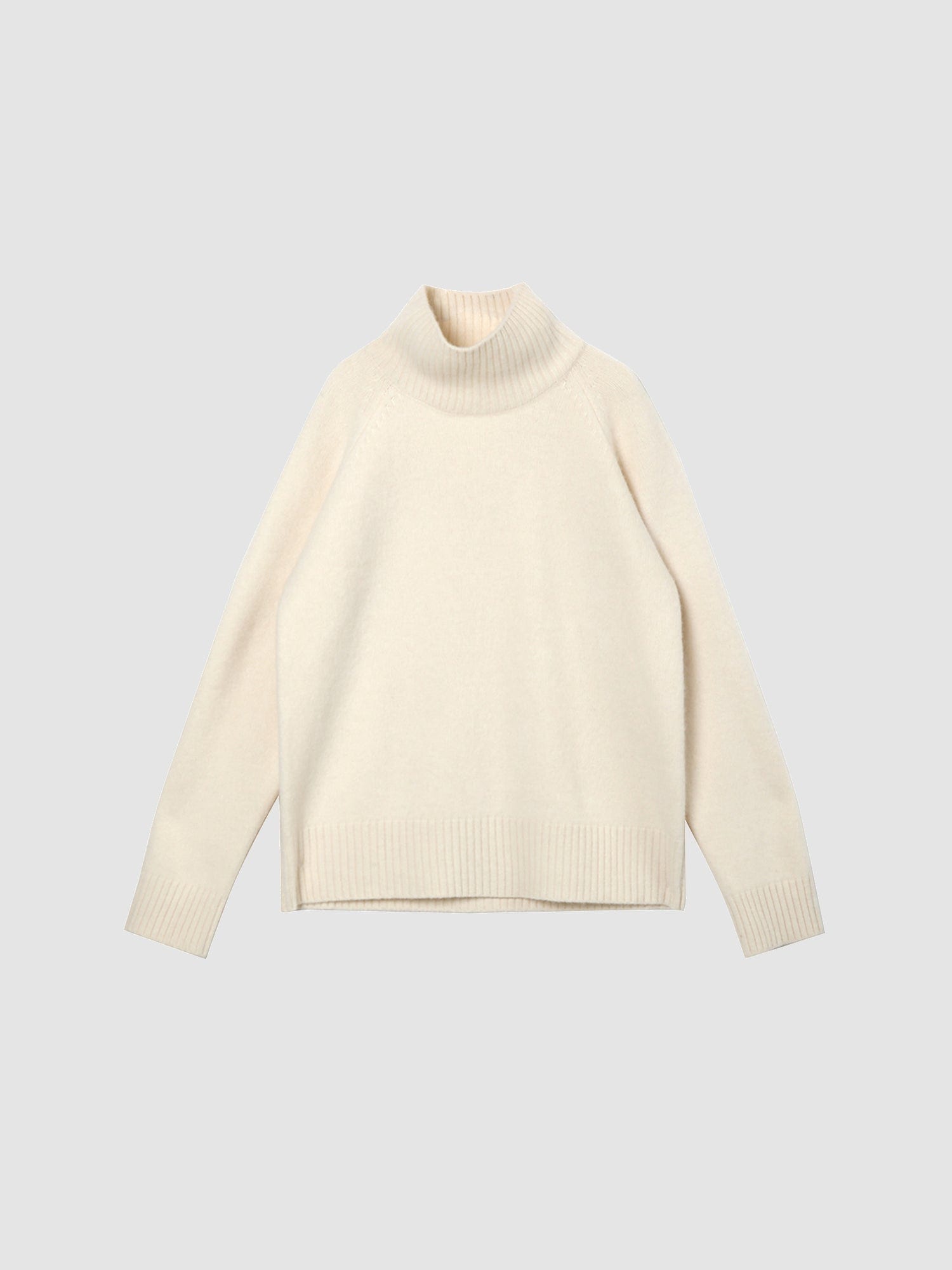 Arkin Studio minimalist turtleneck wool sweater in ivory, main view on a white background