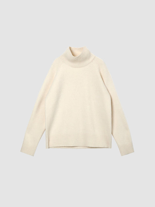 Arkin Studio minimalist turtleneck wool sweater in ivory, main view on a white background