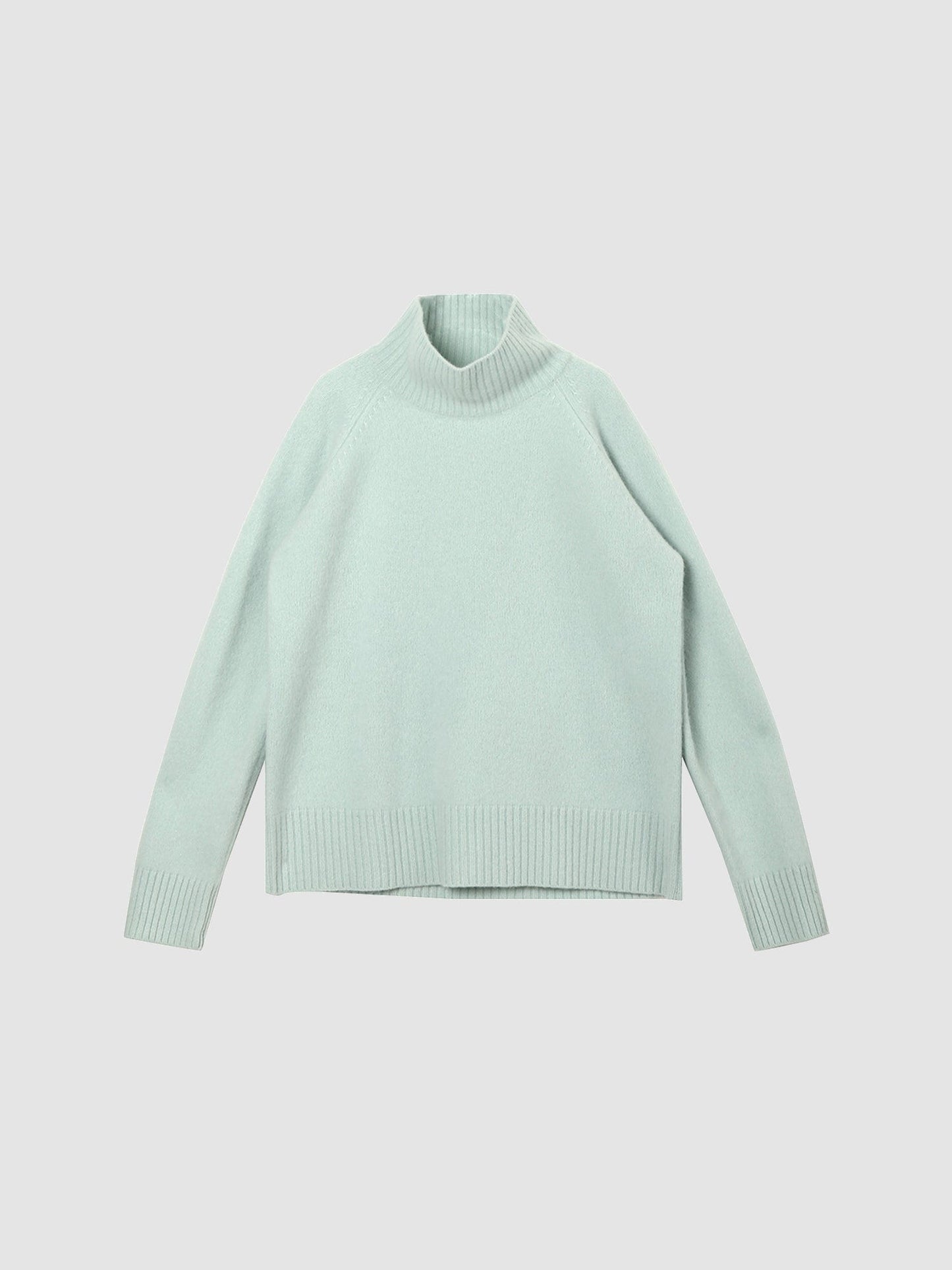 Arkin Studio minimalist turtleneck wool sweater in sage-green, main view on a white background