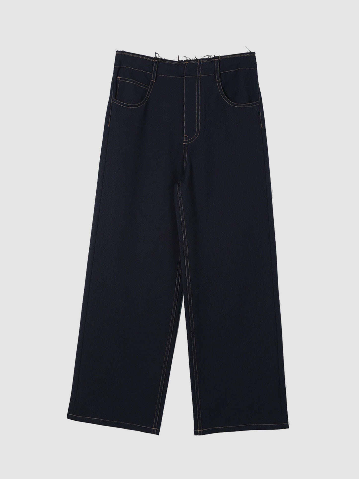 Arkin Studio raw edge contrast stitch trousers in dark navy, main view on a white background