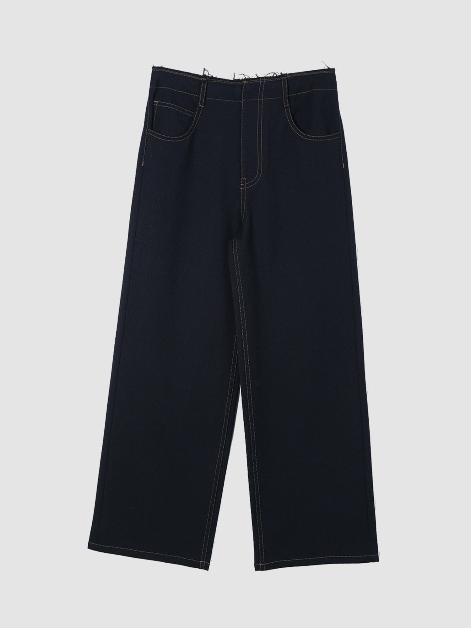 Arkin Studio raw edge contrast stitch trousers in dark navy, main view on a white background