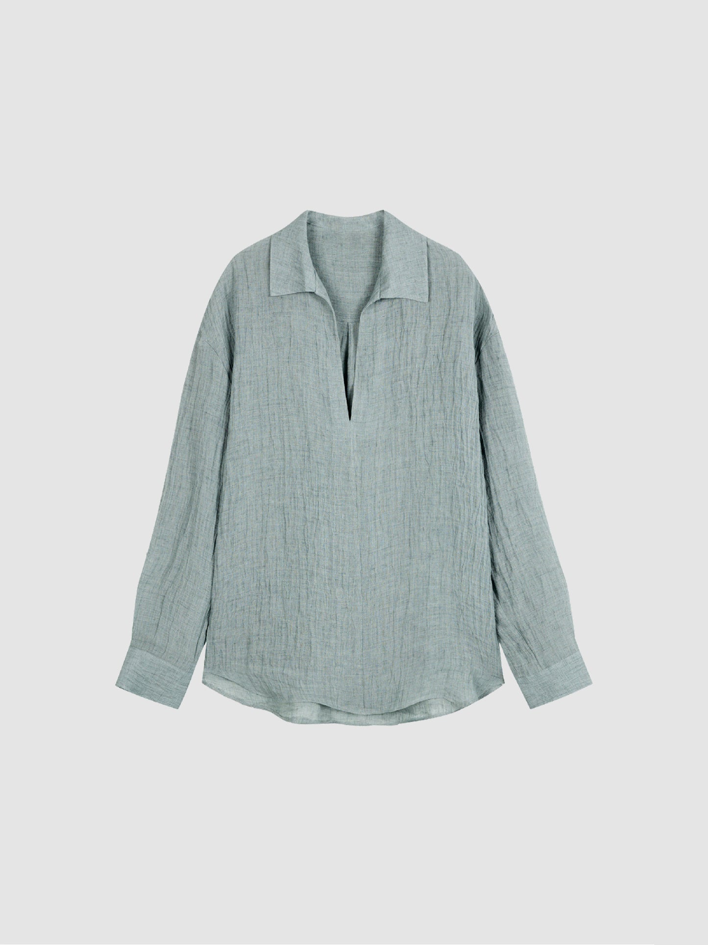 Arkin Studio relaxed crinkled linen shirt in mint green, main view on a white background