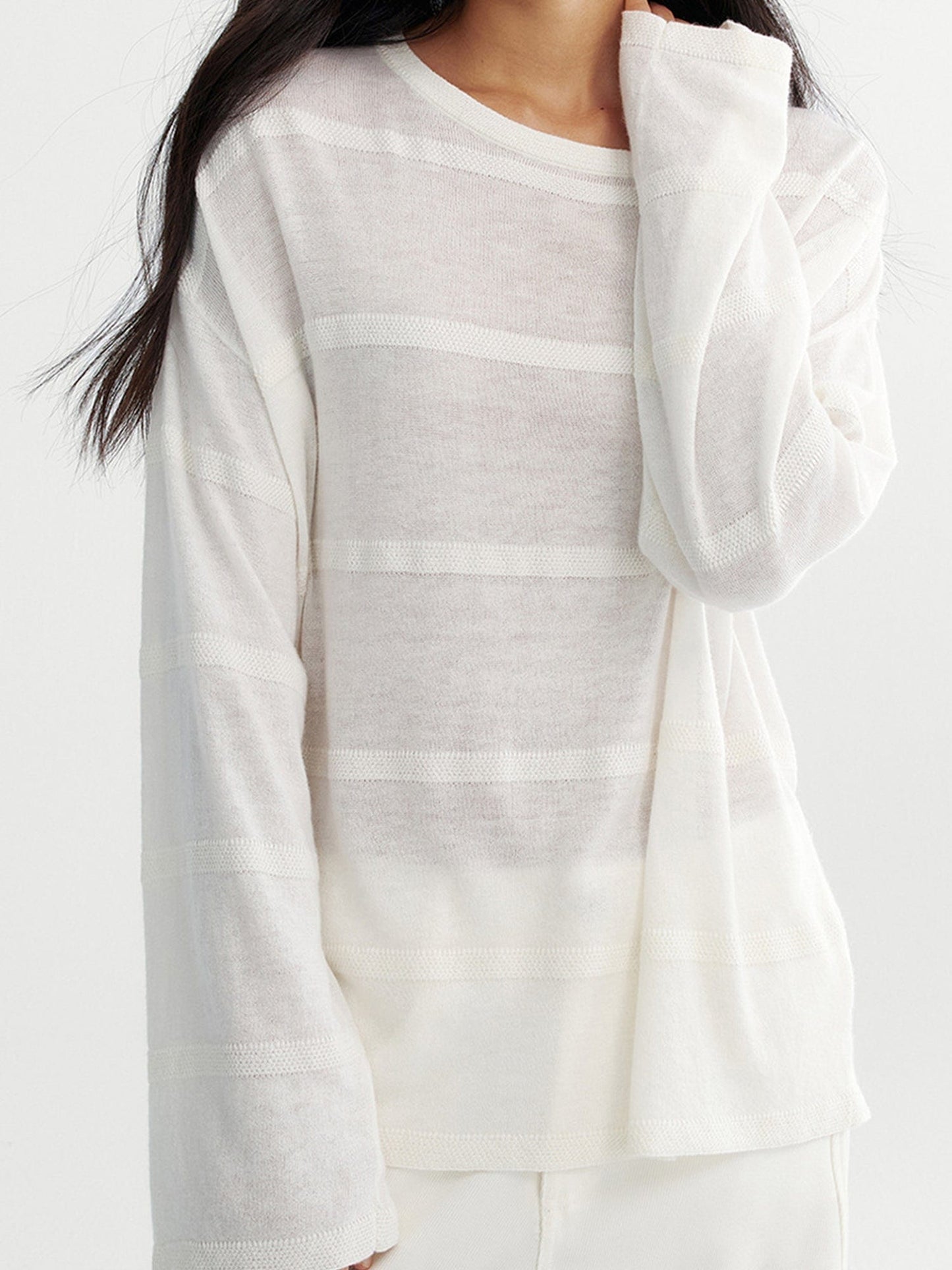 Relaxed Linen Blend Blouse White Model 02
