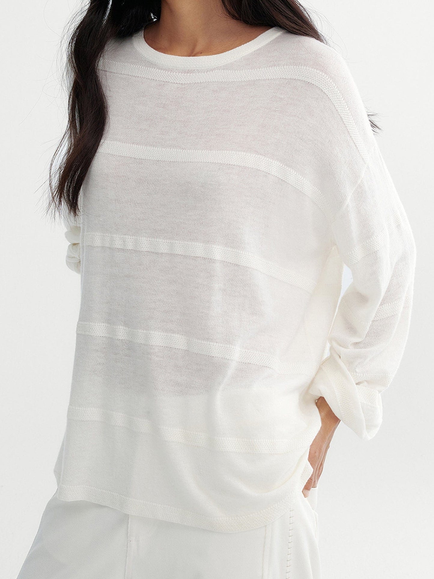 Relaxed Linen Blend Blouse White Model 03