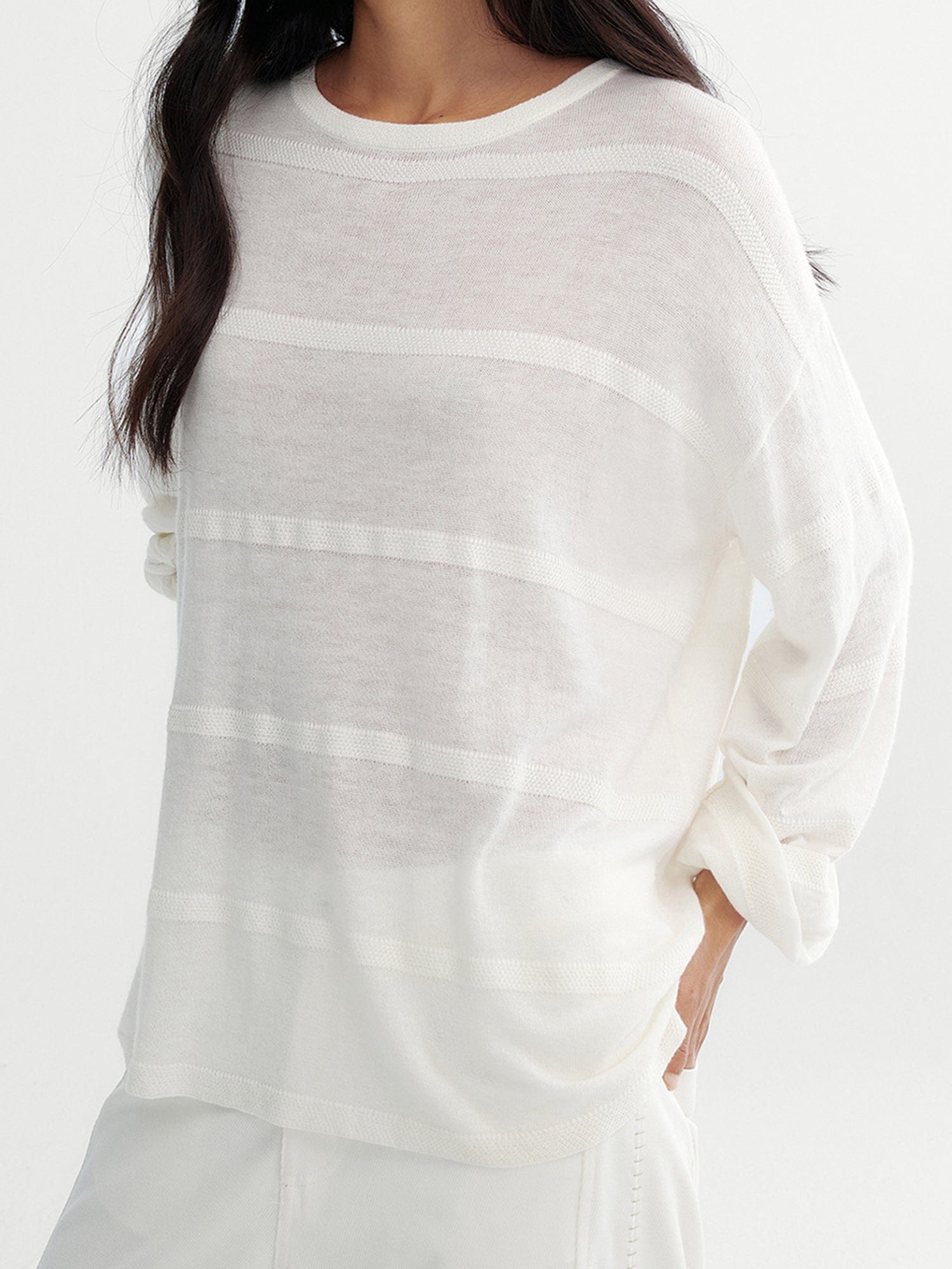 Relaxed Linen Blend Blouse White Model 03