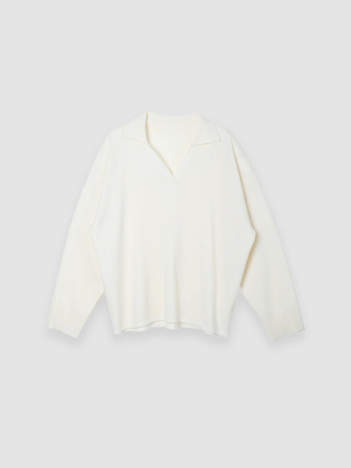 Arkin Studio relaxed v-neck wool blend sweater in ivory, main view on a white background