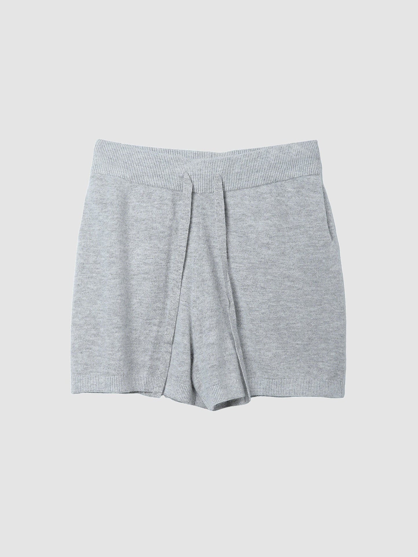 Arkin Studio ribbed knit drawstring shorts in gray, main view on a white background