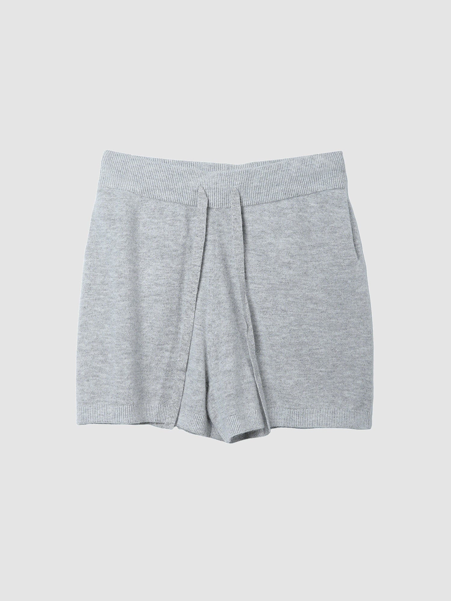 Arkin Studio ribbed knit drawstring shorts in gray, main view on a white background