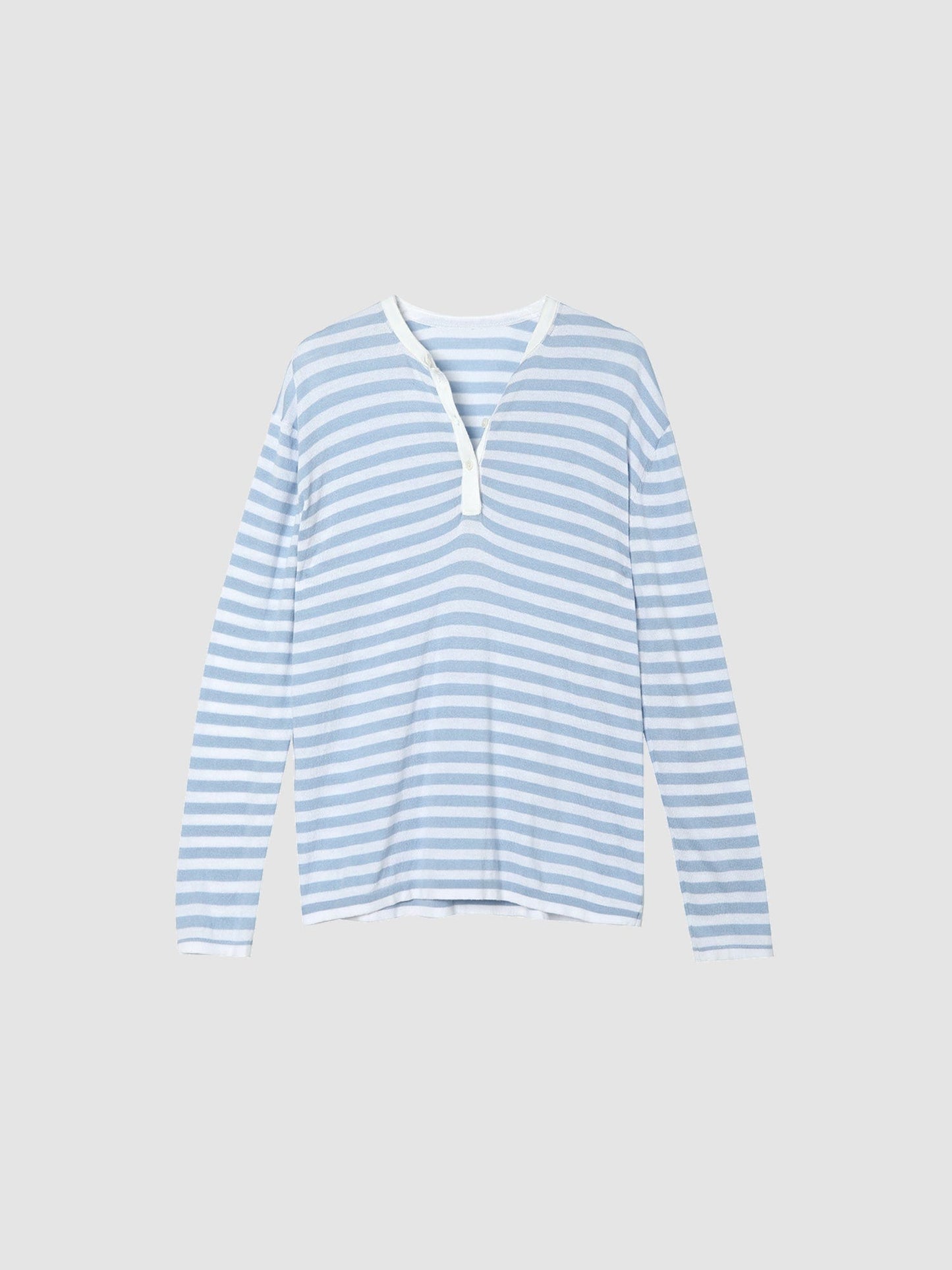 Arkin Studio Striped Henley Long Sleeve Tee in Light Blue, main view on a white background
