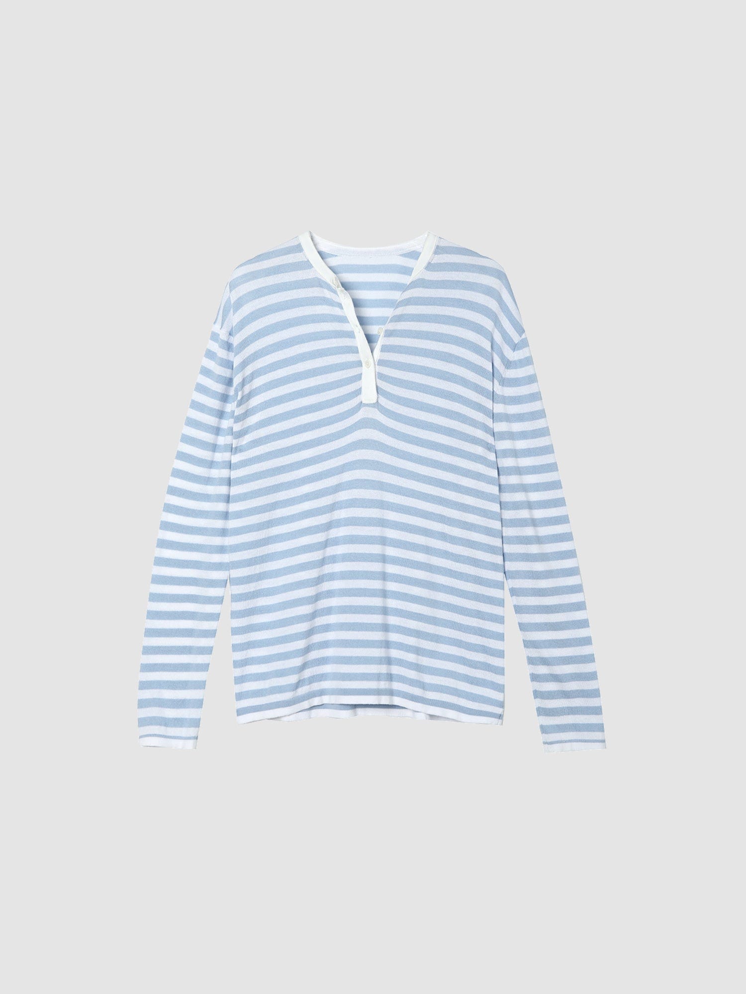 Arkin Studio Striped Henley Long Sleeve Tee in Light Blue, main view on a white background