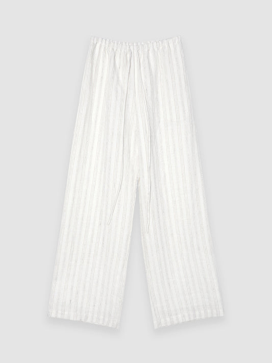 Arkin Studio striped linen drawstring wide leg pants in ivory, main view on a white background