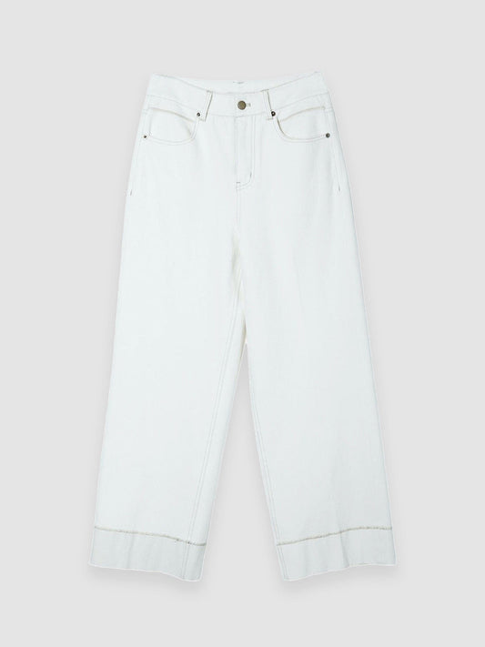 Arkin Studio tailored cropped jeans with topstitching in white, main view on a white background