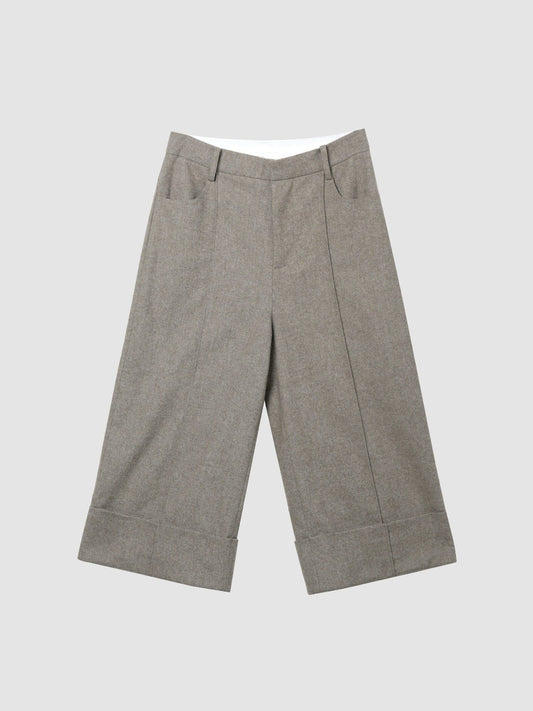 Arkin Studio turn-up hem wool trousers in taupe-gray, main view on a white background